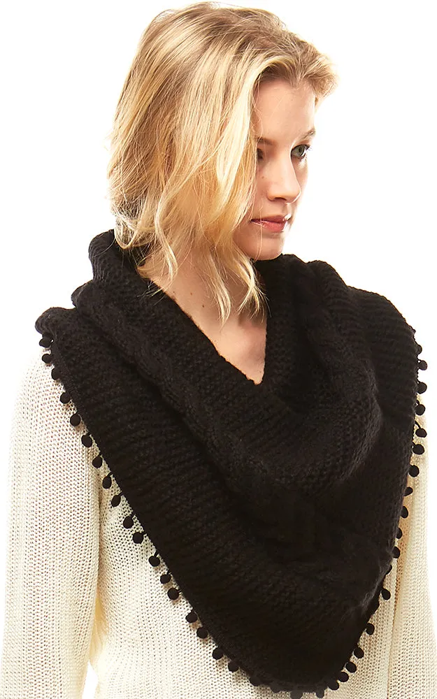 LOF528 Pom Pom Knit Tube Scarf
