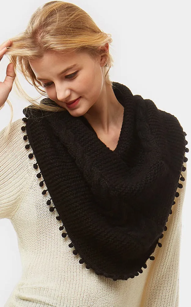 LOF528 Pom Pom Knit Tube Scarf