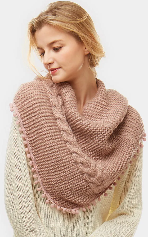 LOF528 Pom Pom Knit Tube Scarf