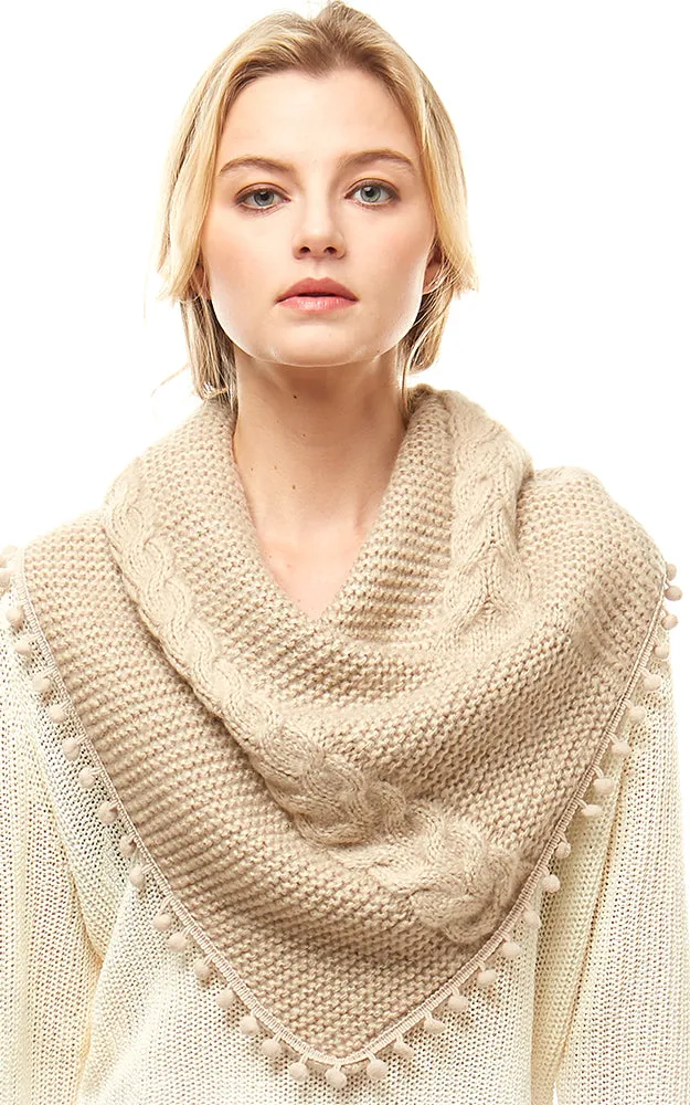 LOF528 Pom Pom Knit Tube Scarf