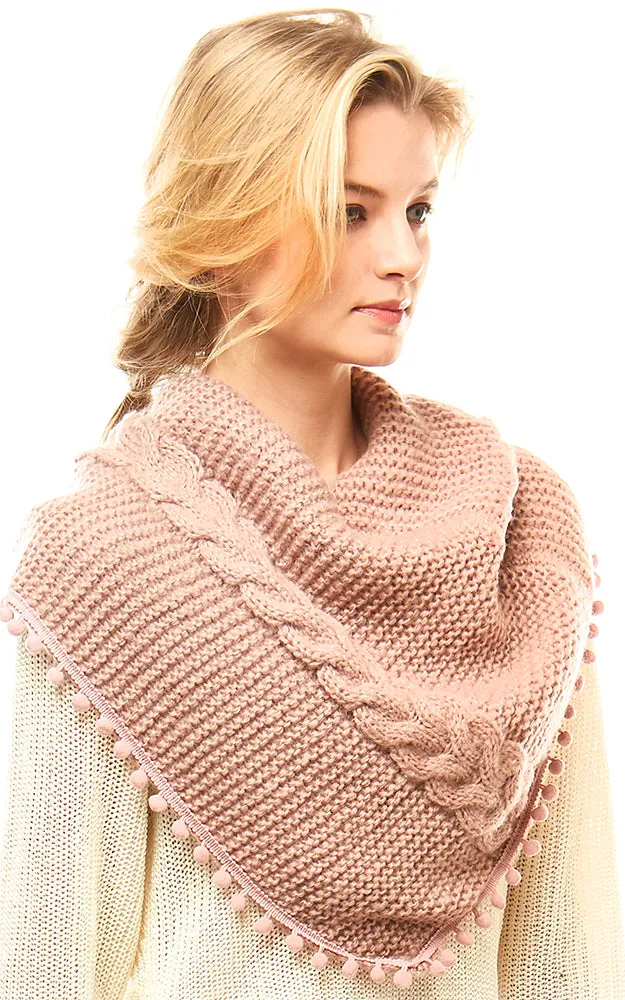 LOF528 Pom Pom Knit Tube Scarf