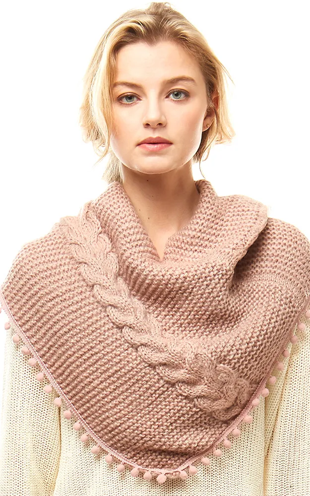 LOF528 Pom Pom Knit Tube Scarf