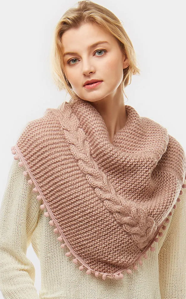 LOF528 Pom Pom Knit Tube Scarf