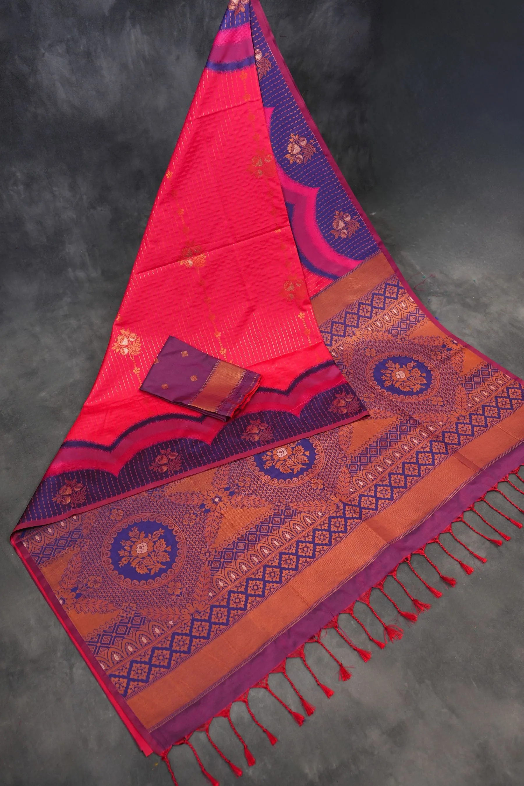 Luxurious Kanchipuram Semi-Silk Saree with Copper Zari