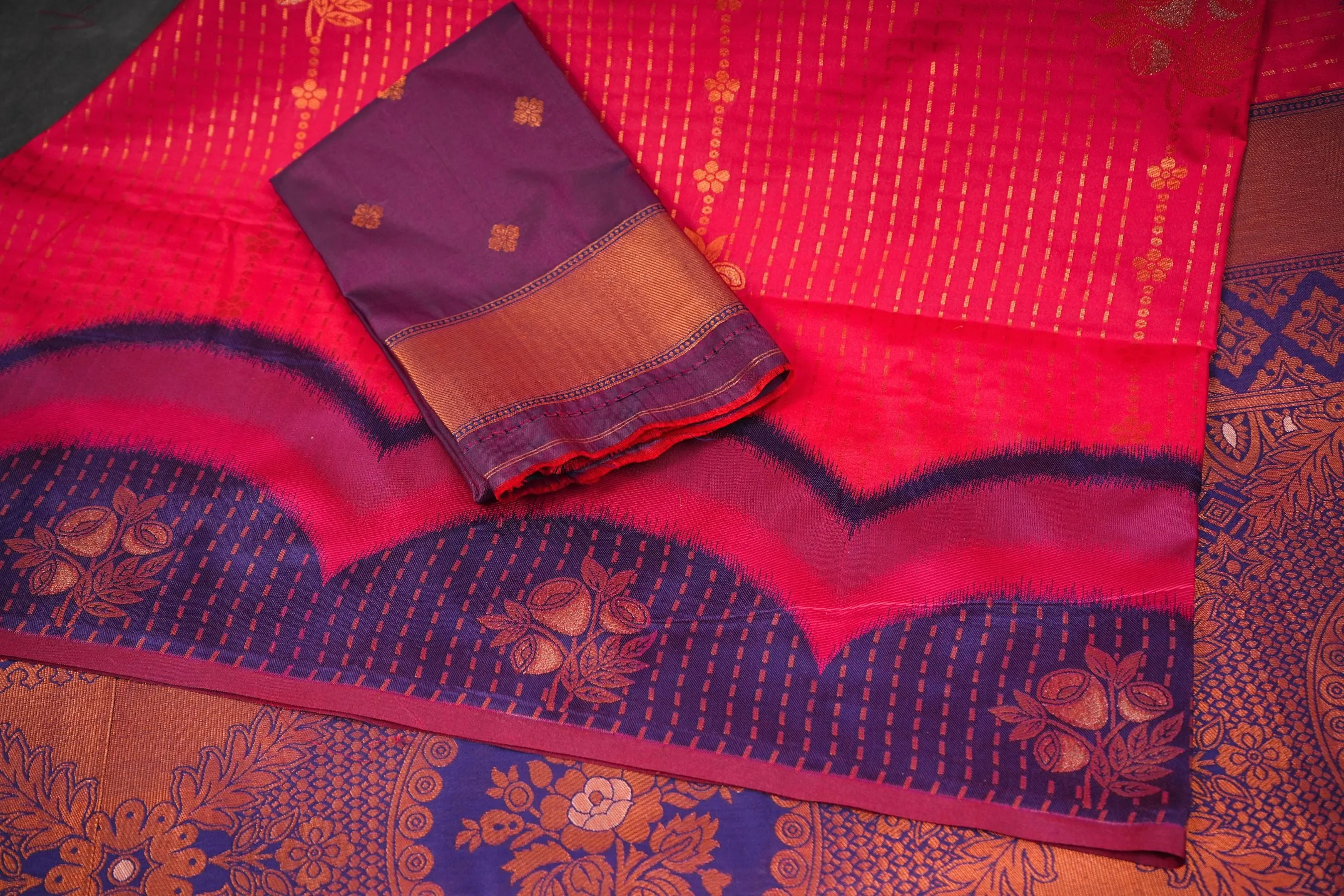 Luxurious Kanchipuram Semi-Silk Saree with Copper Zari