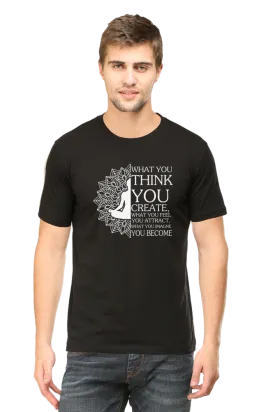 Men Half Sleeves Classic T-Shirt - Law Of Attraction Buddha