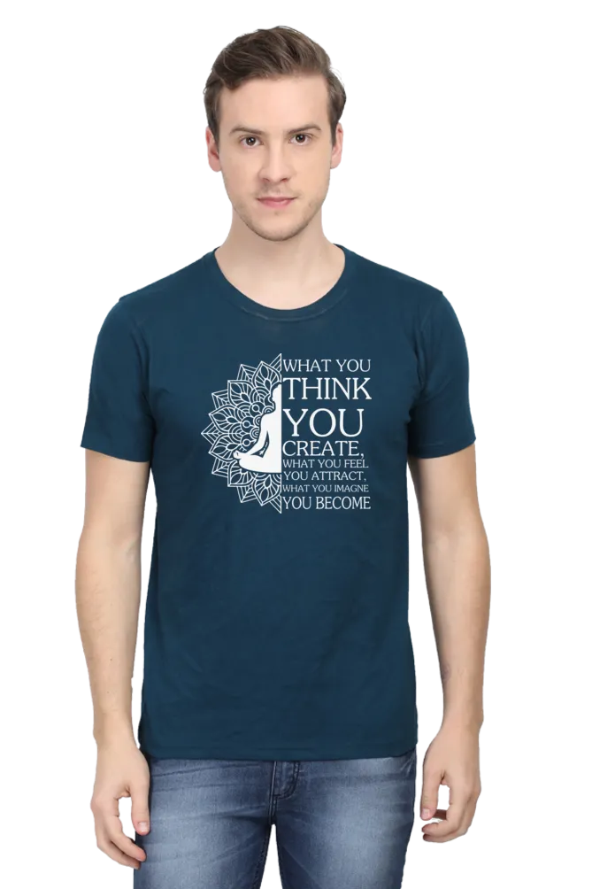 Men Half Sleeves Classic T-Shirt - Law Of Attraction Buddha