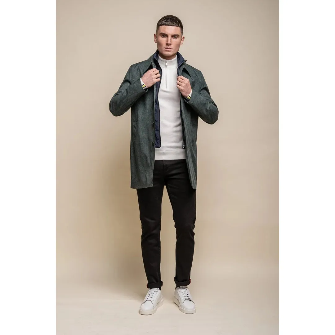 Men's Brando Mac Overcoat Jacket High Collar Zip Button 3/9