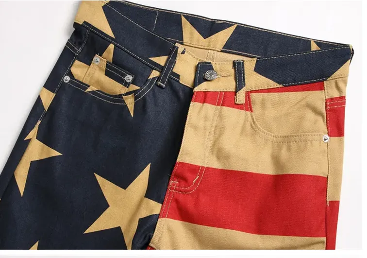Men's Denim Jeans - Men's Five-Point Star Print Elasticity Slim Straight Denim Jeans