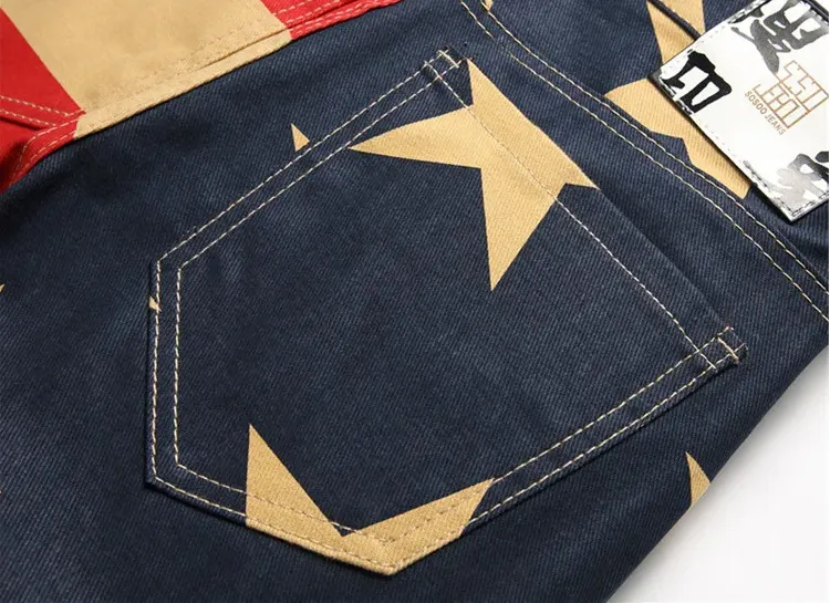 Men's Denim Jeans - Men's Five-Point Star Print Elasticity Slim Straight Denim Jeans