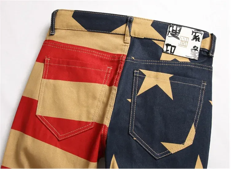 Men's Denim Jeans - Men's Five-Point Star Print Elasticity Slim Straight Denim Jeans