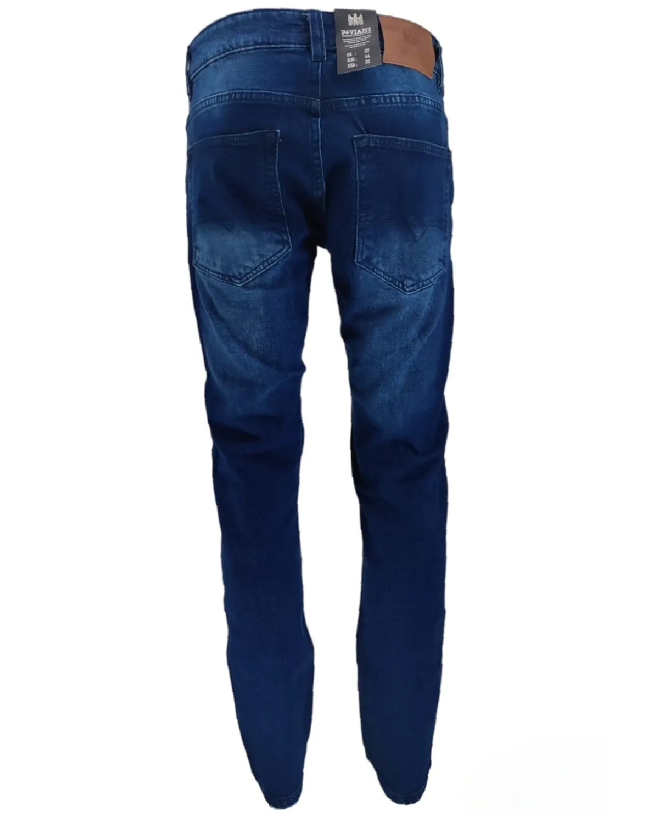 Mens Peviani Denim Jeans Frayed Stretch Distressed Ripped Combat Biker Dark Blue