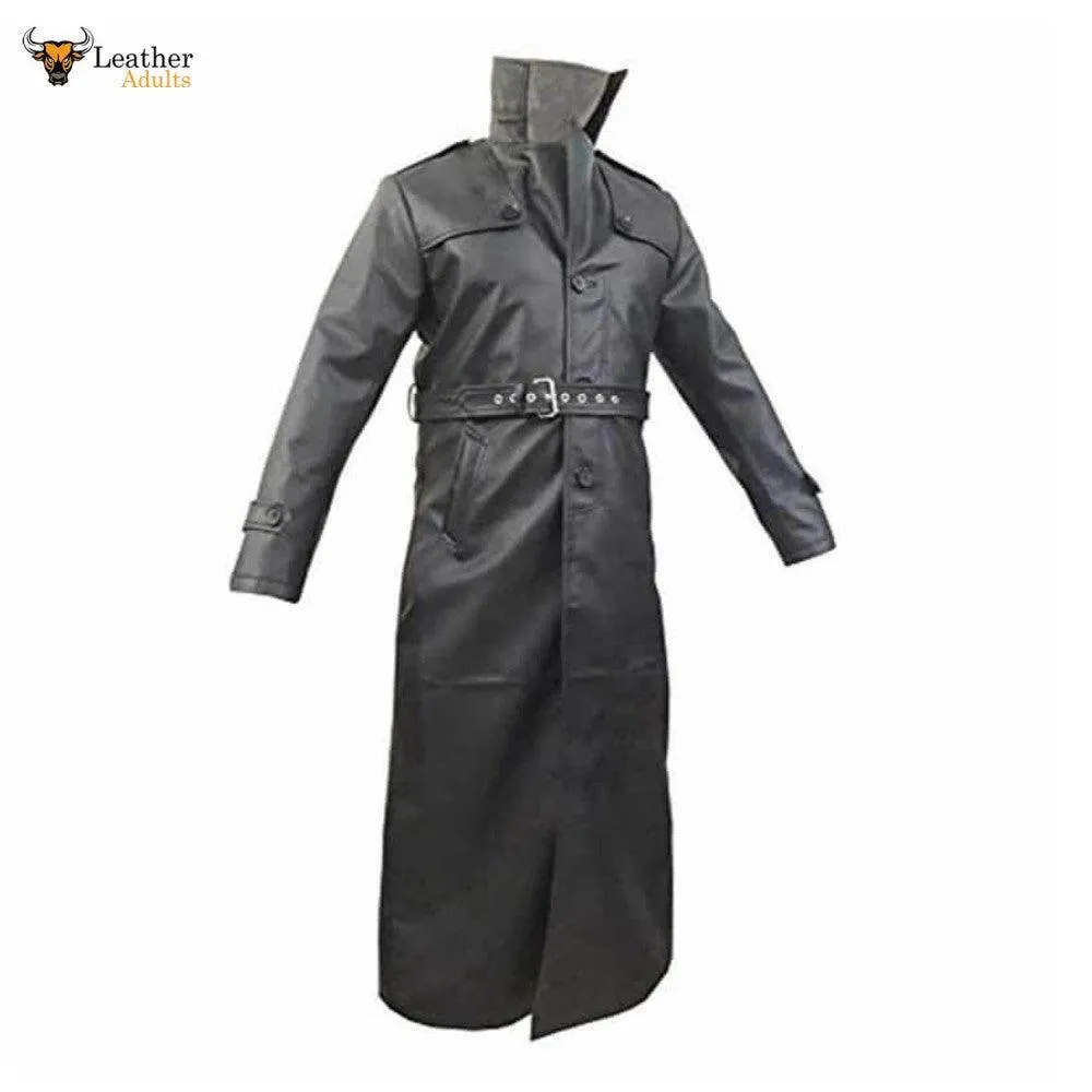 Mens Sexy Real Black Leather Long Matrix Goth Trench Coat Gothic T17