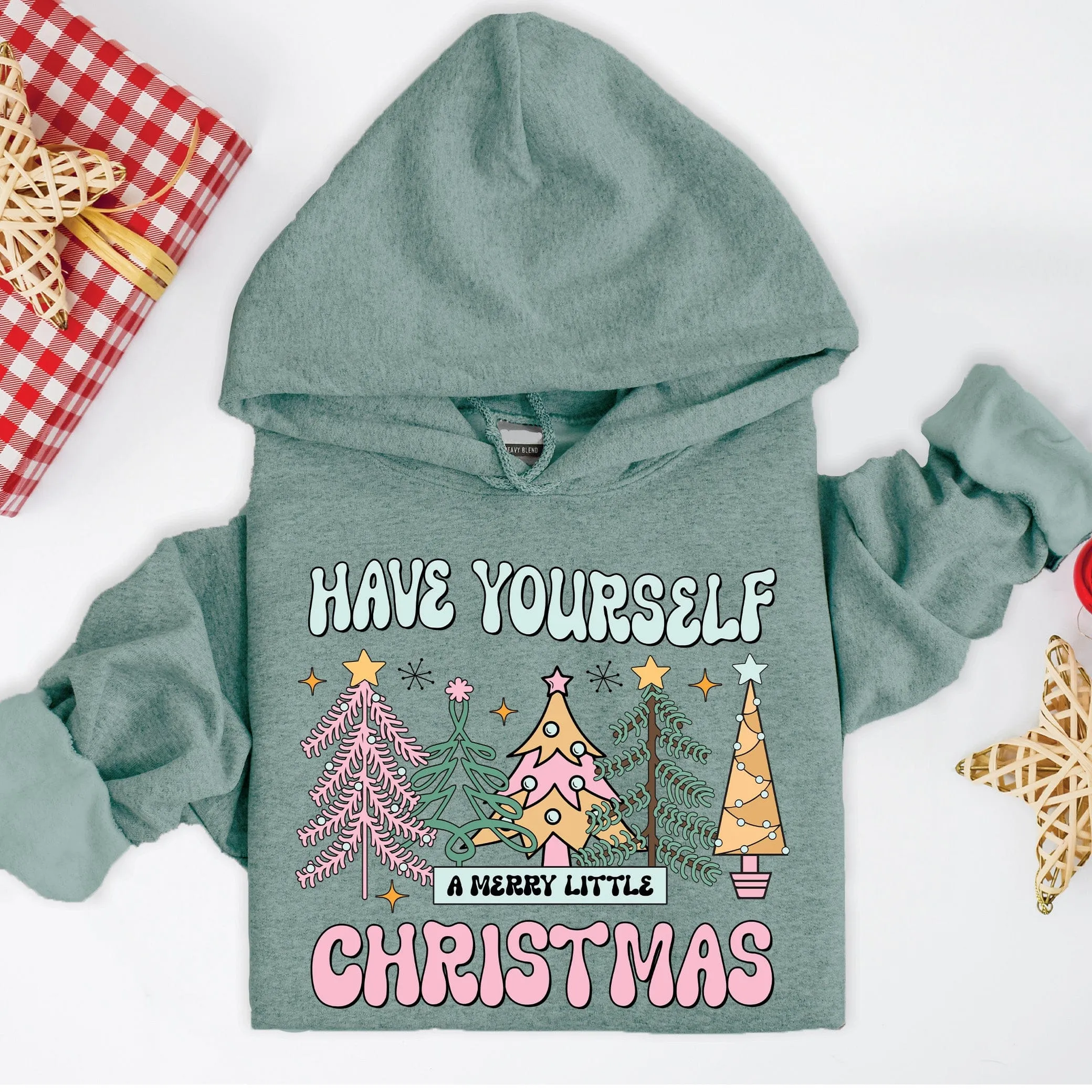 Merry Little Christmas Pullover Hoodie - Heather Sage