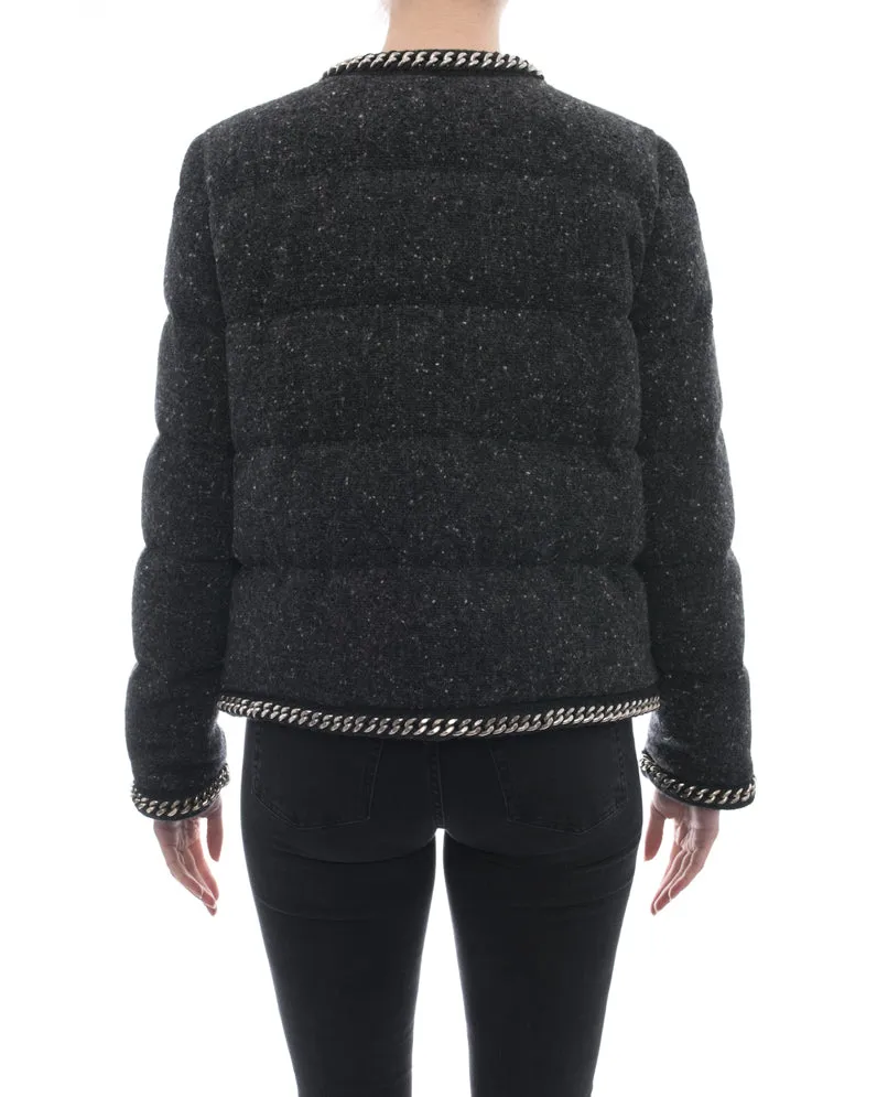 Moncler Grey Wool Silver Chaine Giubbotto Puffer Coat - 2
