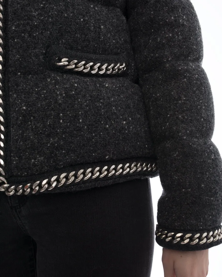 Moncler Grey Wool Silver Chaine Giubbotto Puffer Coat - 2