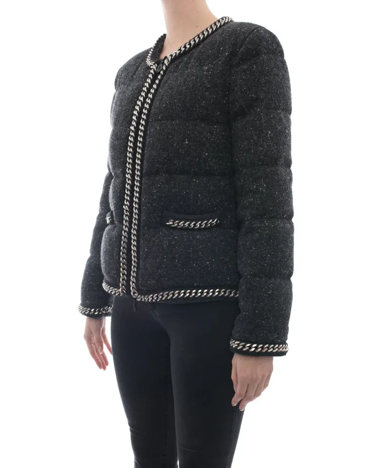 Moncler Grey Wool Silver Chaine Giubbotto Puffer Coat - 2