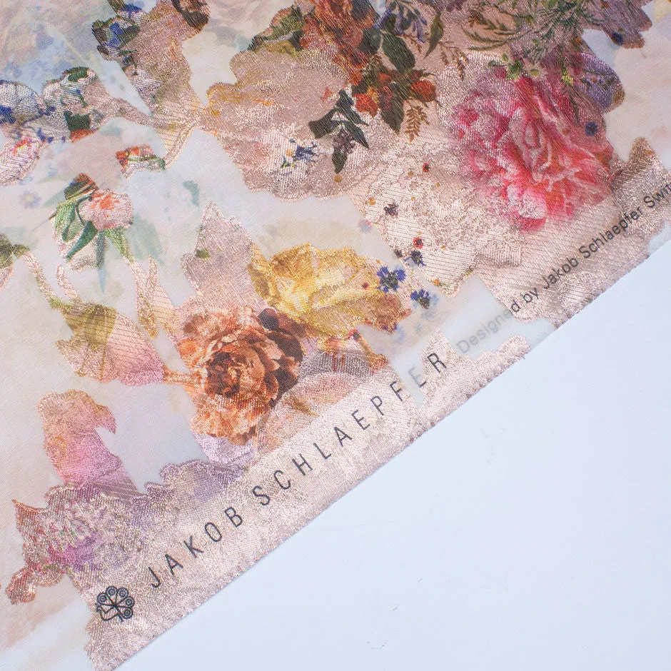 Multi-Coloured Floral Long Jet Printed Metallic Silk Organza