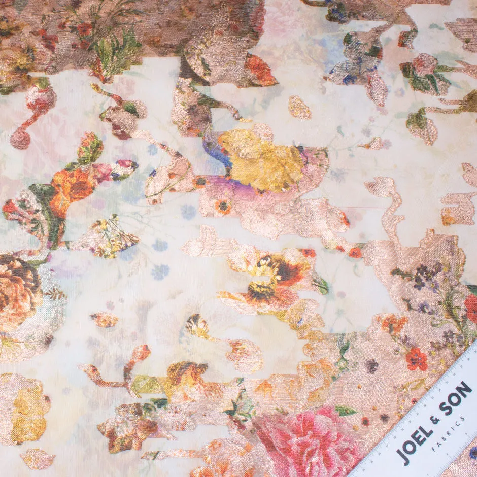 Multi-Coloured Floral Long Jet Printed Metallic Silk Organza