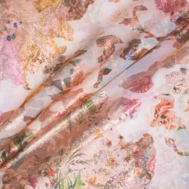 Multi-Coloured Floral Long Jet Printed Metallic Silk Organza