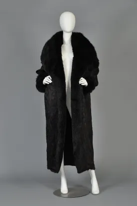 Norma Kamali Embroidered Satin Coat w/MASSIVE Fur-Lined Hood