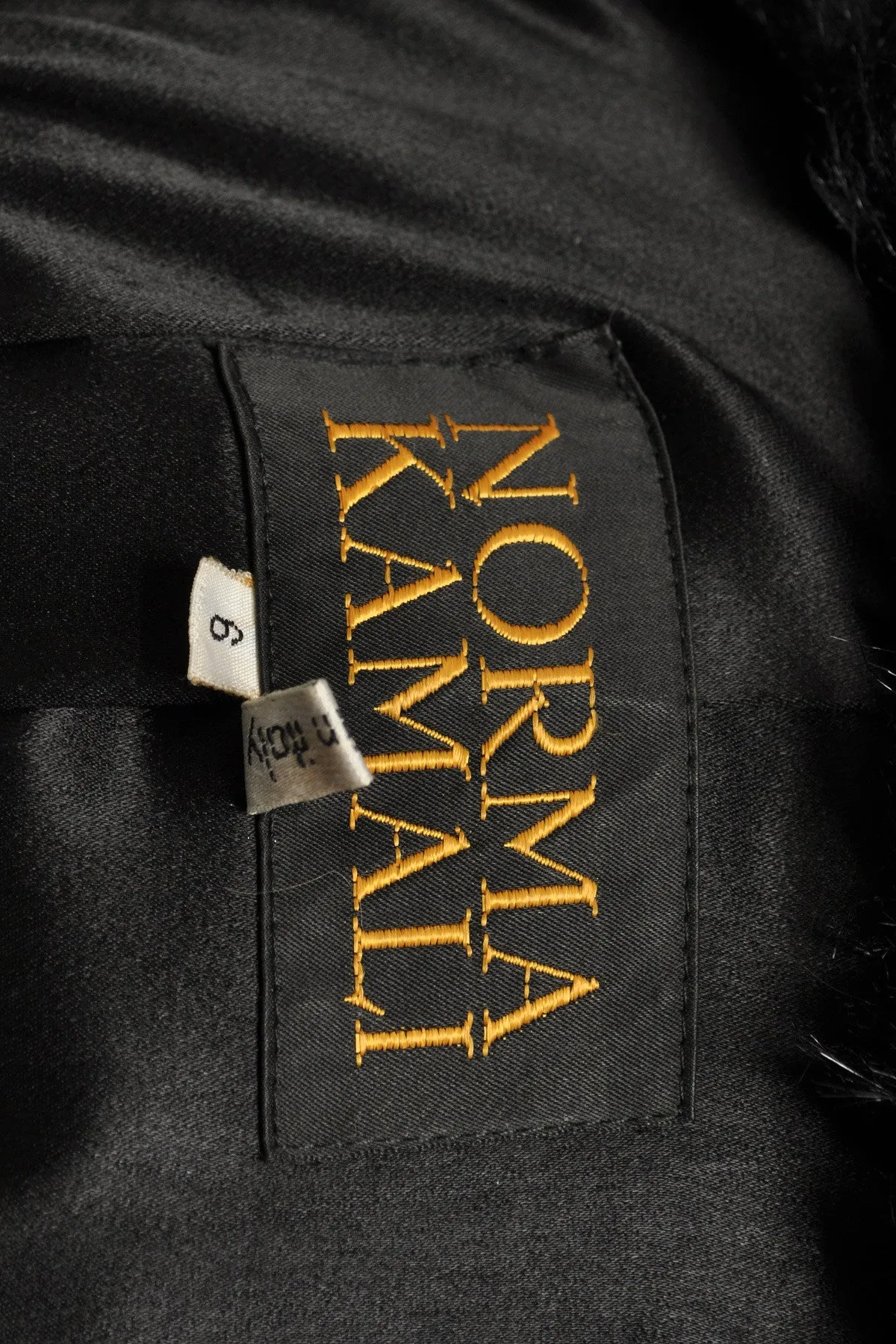 Norma Kamali Embroidered Satin Coat w/MASSIVE Fur-Lined Hood
