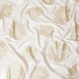 Off white premium pure silk crepe fabric with gold metallic lurex in floral design-D13707