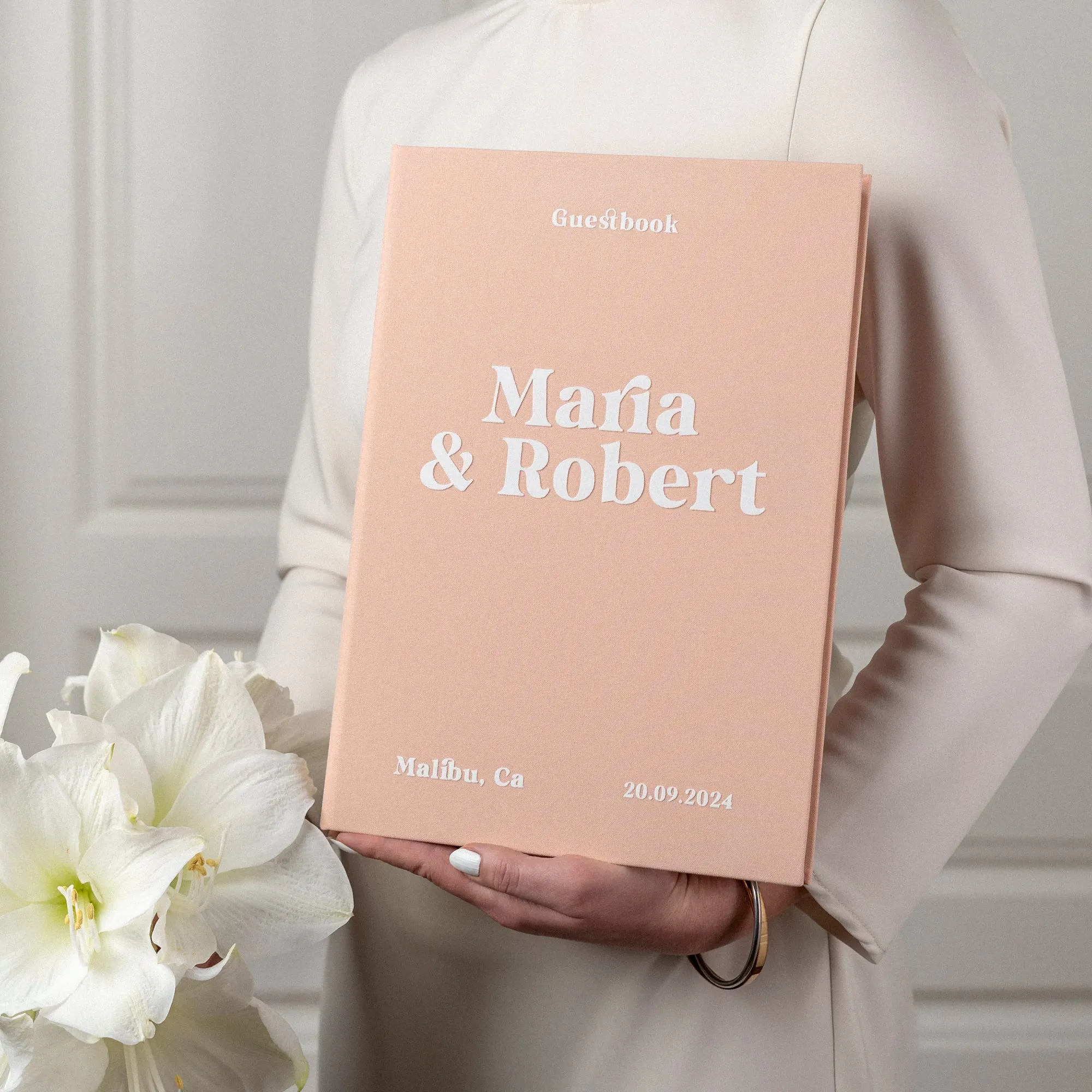 Peach   White Velour | Guest Book