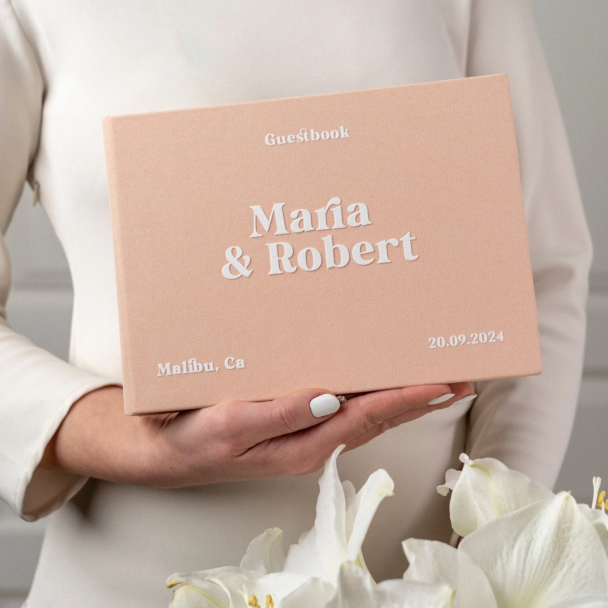 Peach   White Velour | Guest Book