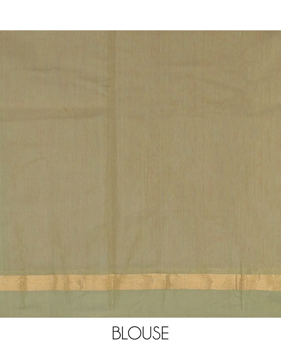 Pink silk cotton saree with buttas, zari border & contrast pallu of intricate designs