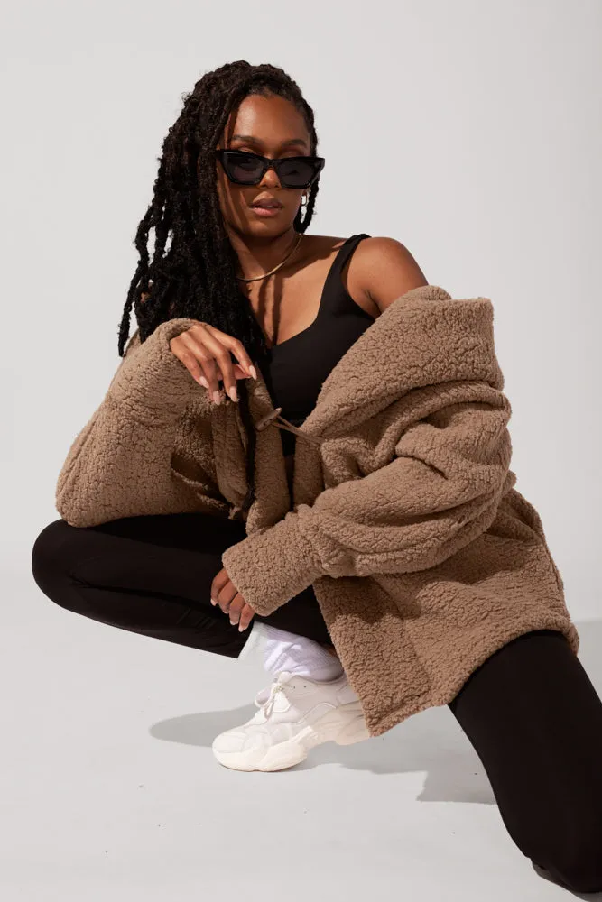 POPFLEX® Faux Sherpa Cocoon Coat - Teddy Bear Brown