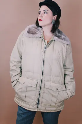 Puffy Jacket with Faux Fur Trim