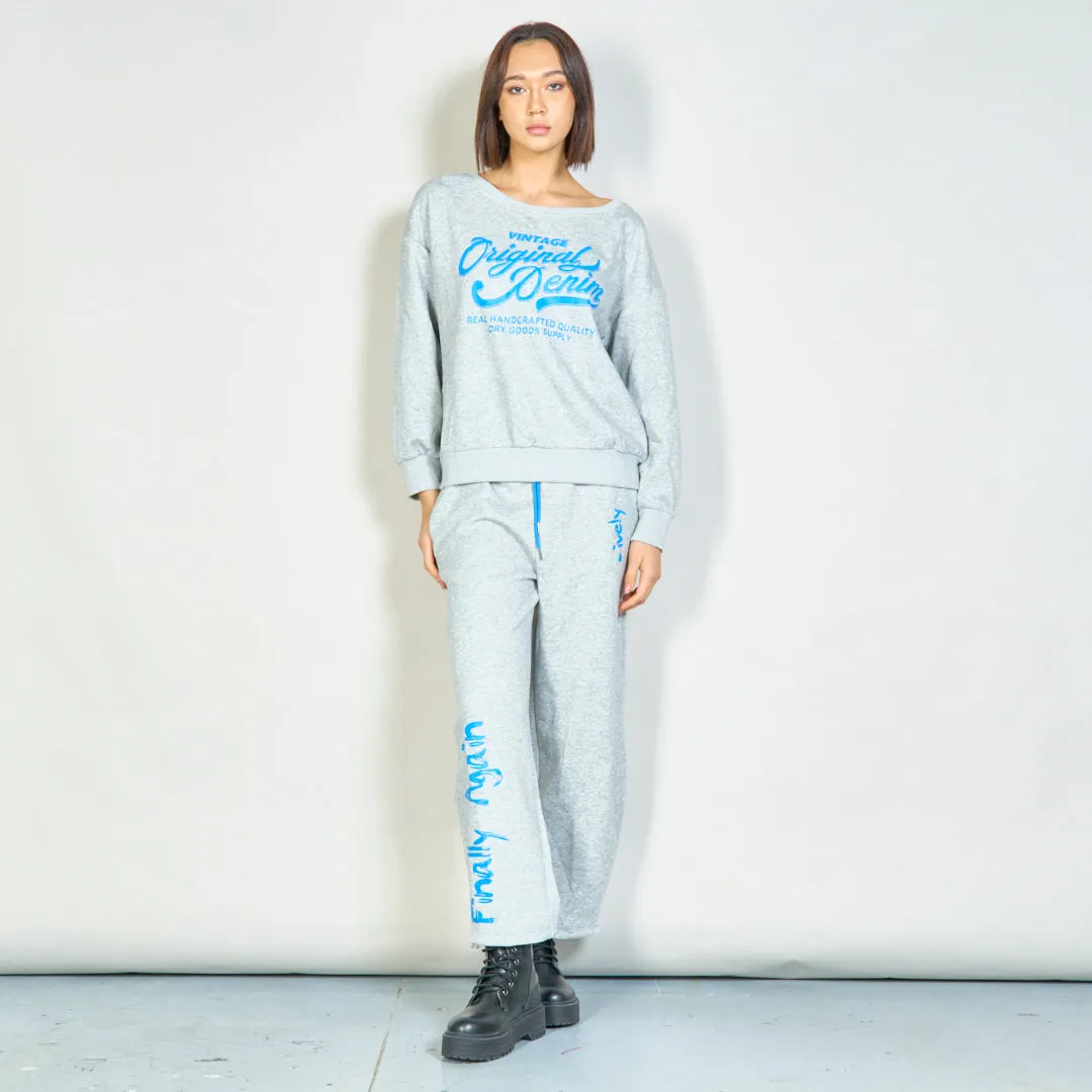 "Original Denim" graphic sweatshirt and jogger set wholesale