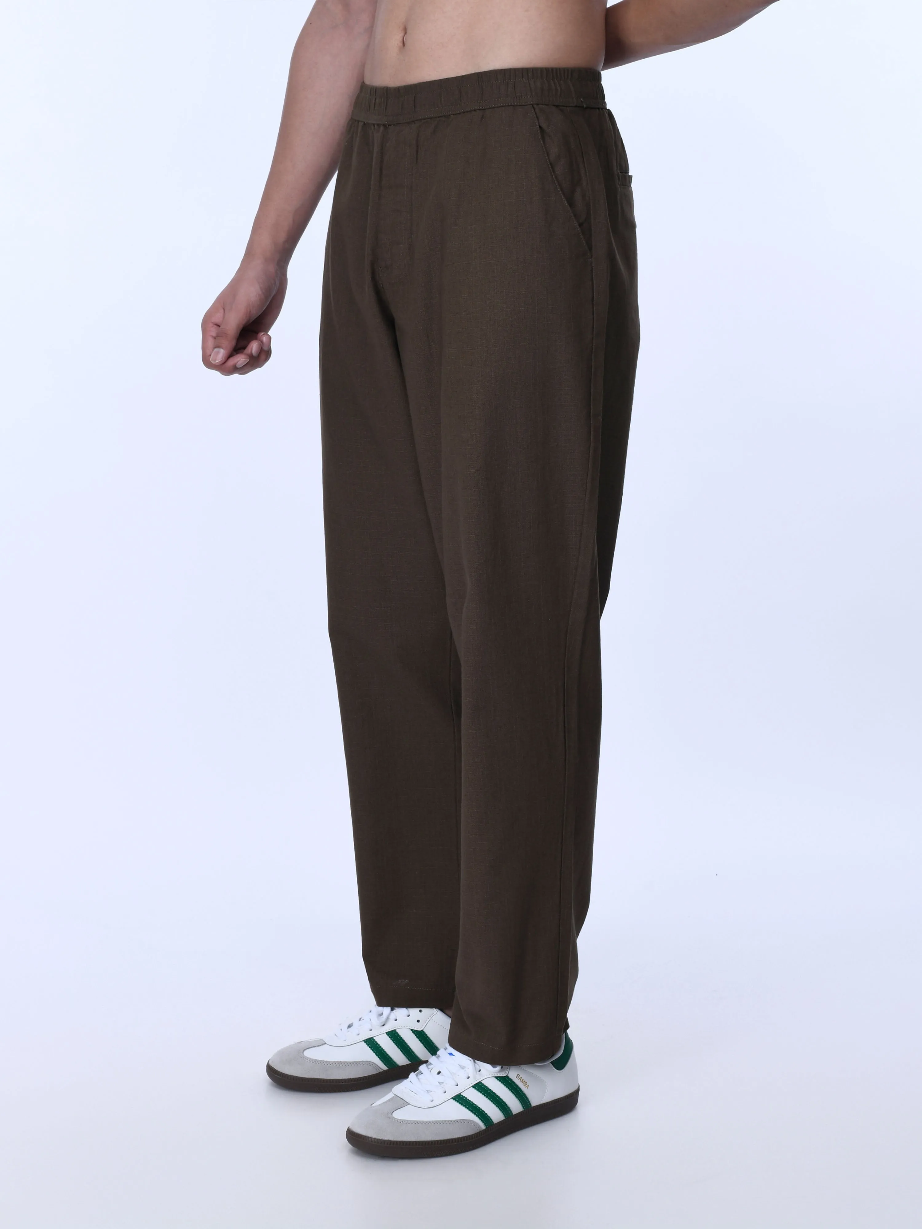 Raw Slub Relaxed Brown Flexiwaist Pants