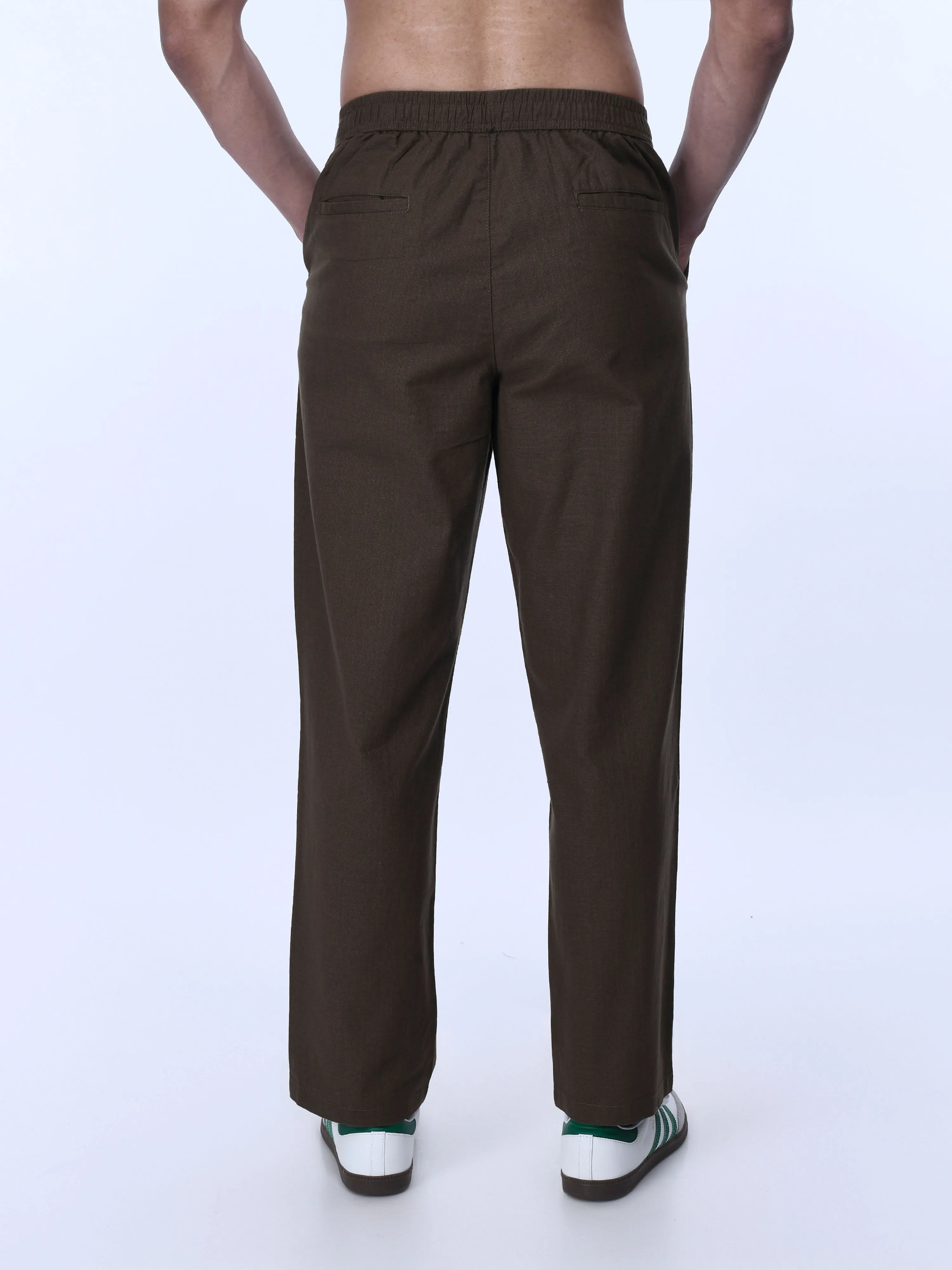 Raw Slub Relaxed Brown Flexiwaist Pants