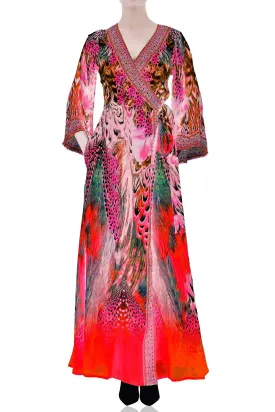 Red Maxi Wrap Long Sleeve Dress