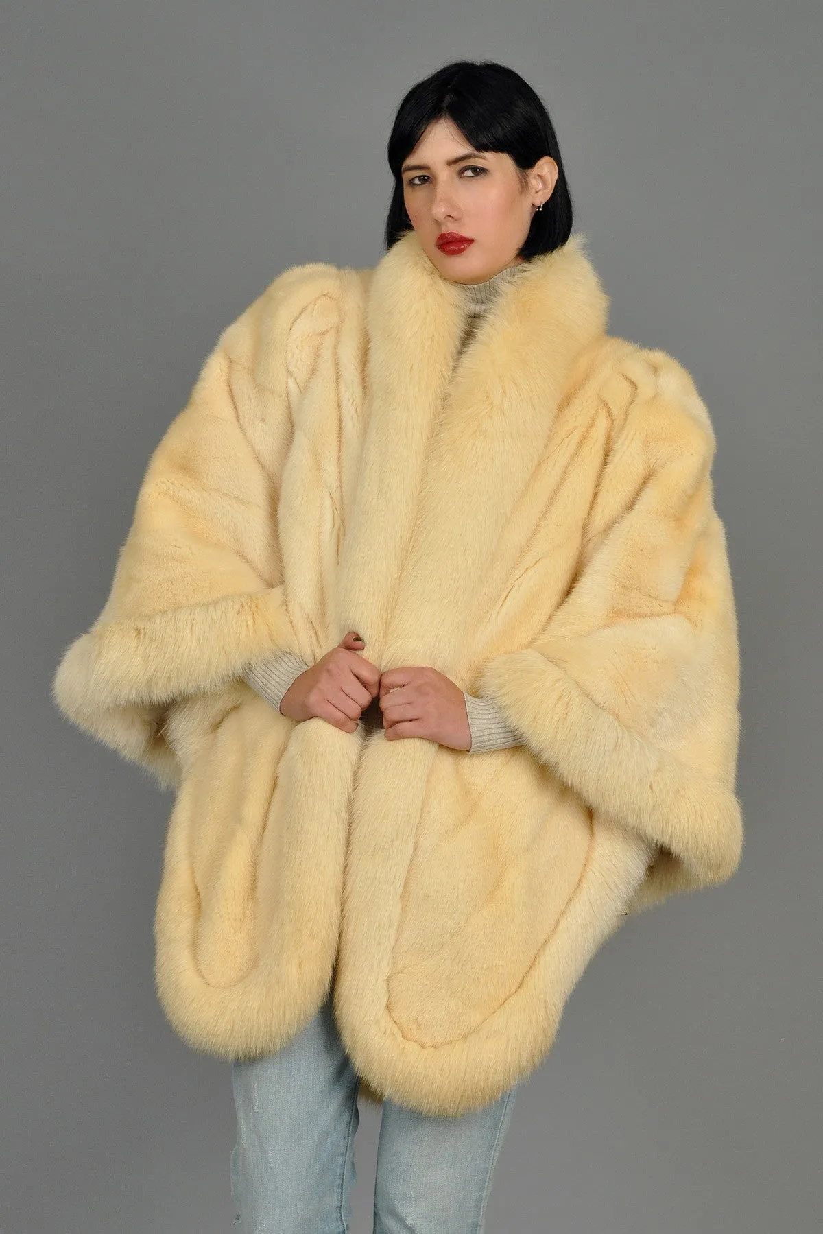 Saga Vanilla Mink   Fox Fur Draped Cape