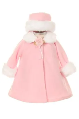 SALE KD166 Pink Fleece Coat & Hat Set (sizes 3-24 months)
