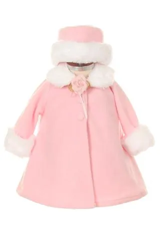 SALE KD166 Pink Fleece Coat & Hat Set (sizes 3-24 months)