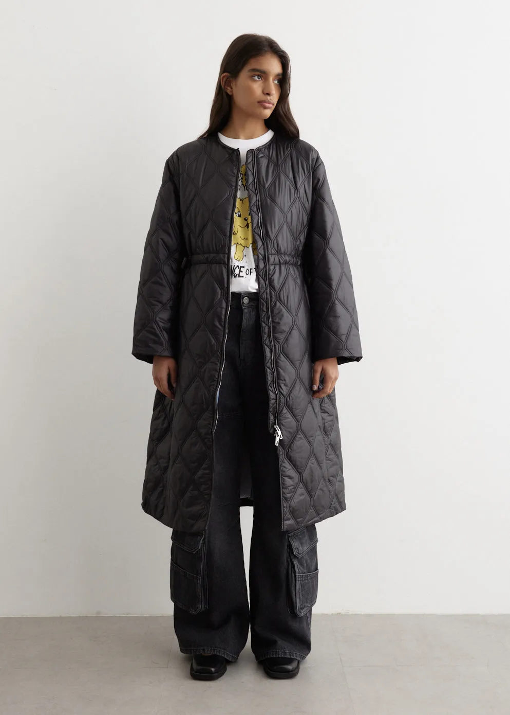 Shiny Quilt Long Coat