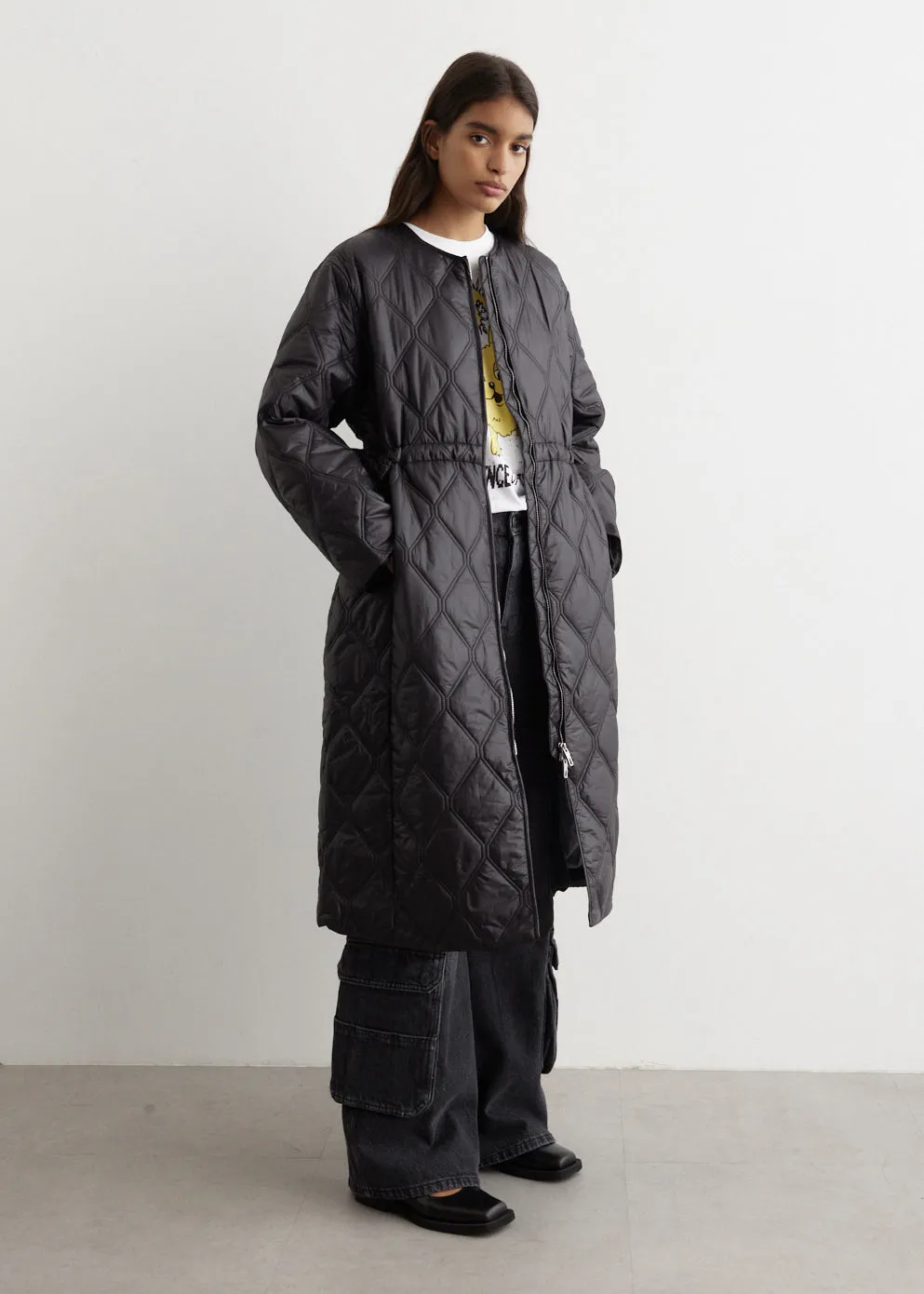 Shiny Quilt Long Coat