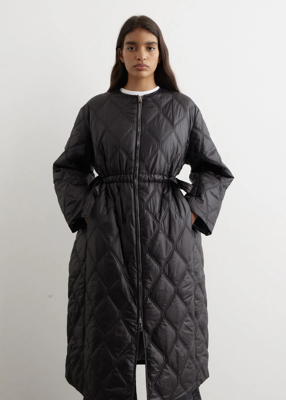 Shiny Quilt Long Coat