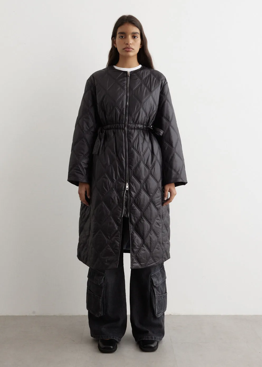 Shiny Quilt Long Coat