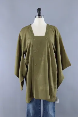 Silk Kimono Cardigan Jacket / Olive Army Green Michiyuki