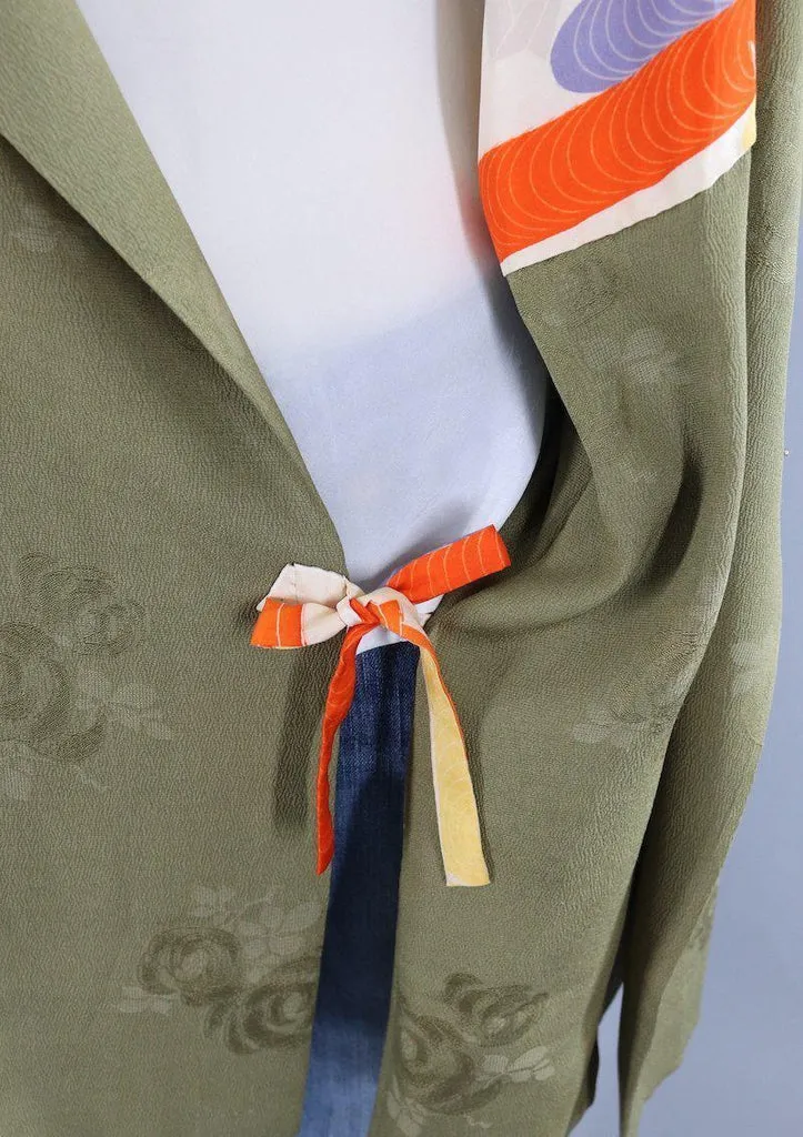 Silk Kimono Cardigan Jacket / Olive Army Green Michiyuki