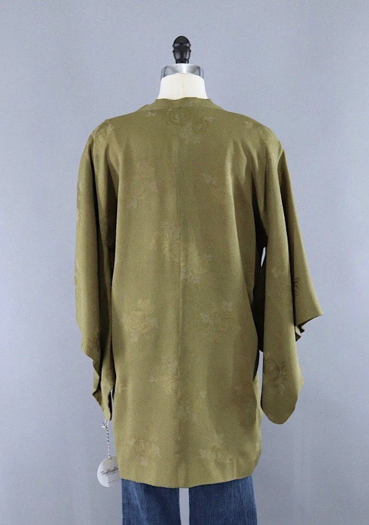 Silk Kimono Cardigan Jacket / Olive Army Green Michiyuki