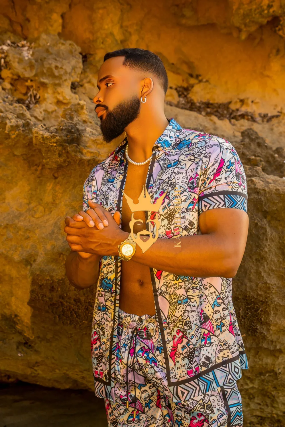 Silk Men's Summer Beachwear Set - Stand Out in Style with Luxurious Baroque-Inspired Design and Ultimate Comfort