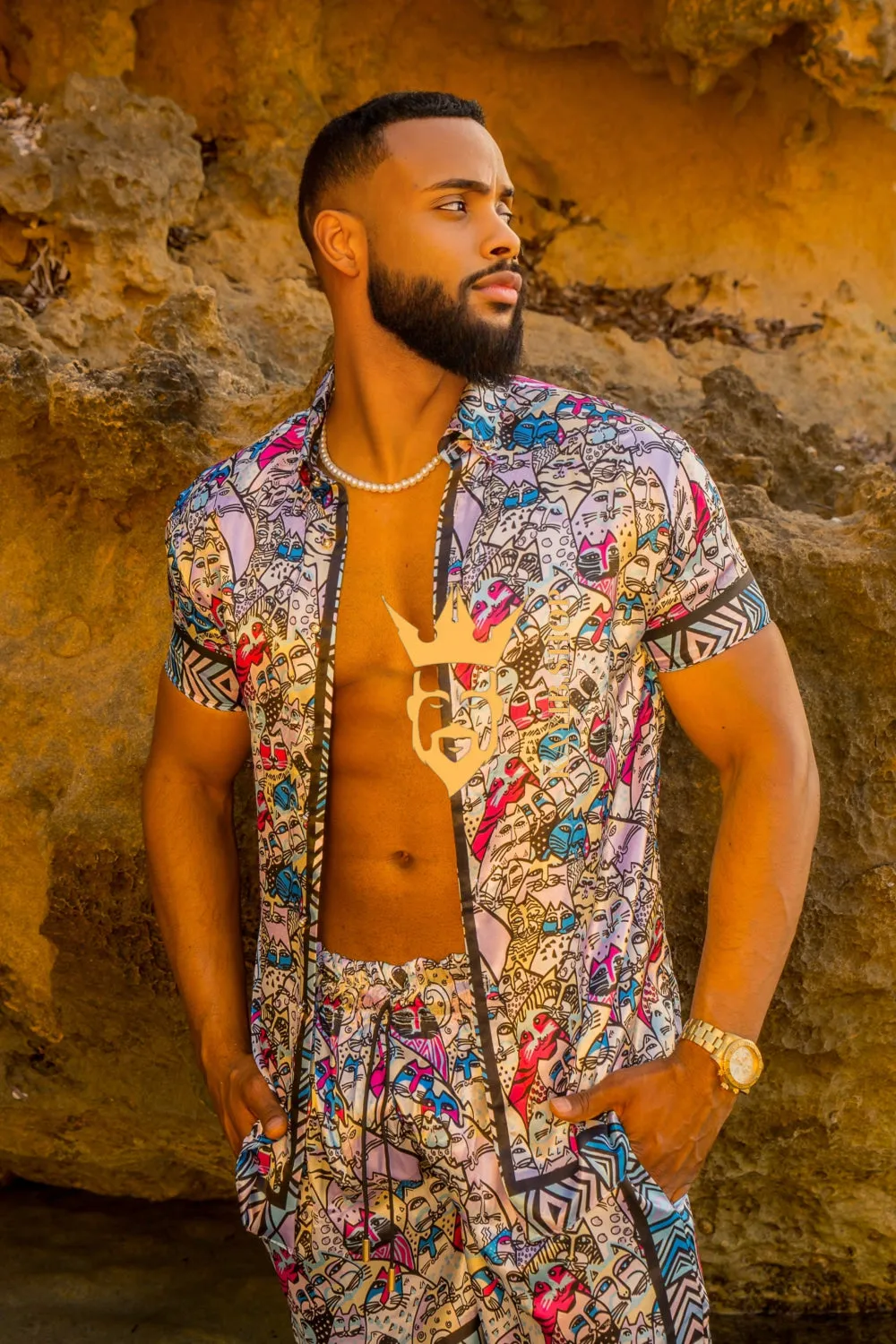 Silk Men's Summer Beachwear Set - Stand Out in Style with Luxurious Baroque-Inspired Design and Ultimate Comfort
