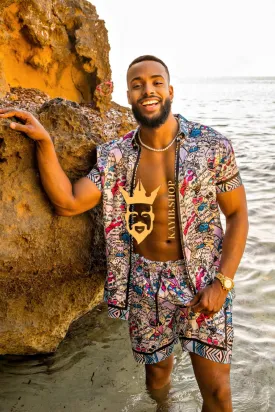 Silk Men's Summer Beachwear Set - Stand Out in Style with Luxurious Baroque-Inspired Design and Ultimate Comfort