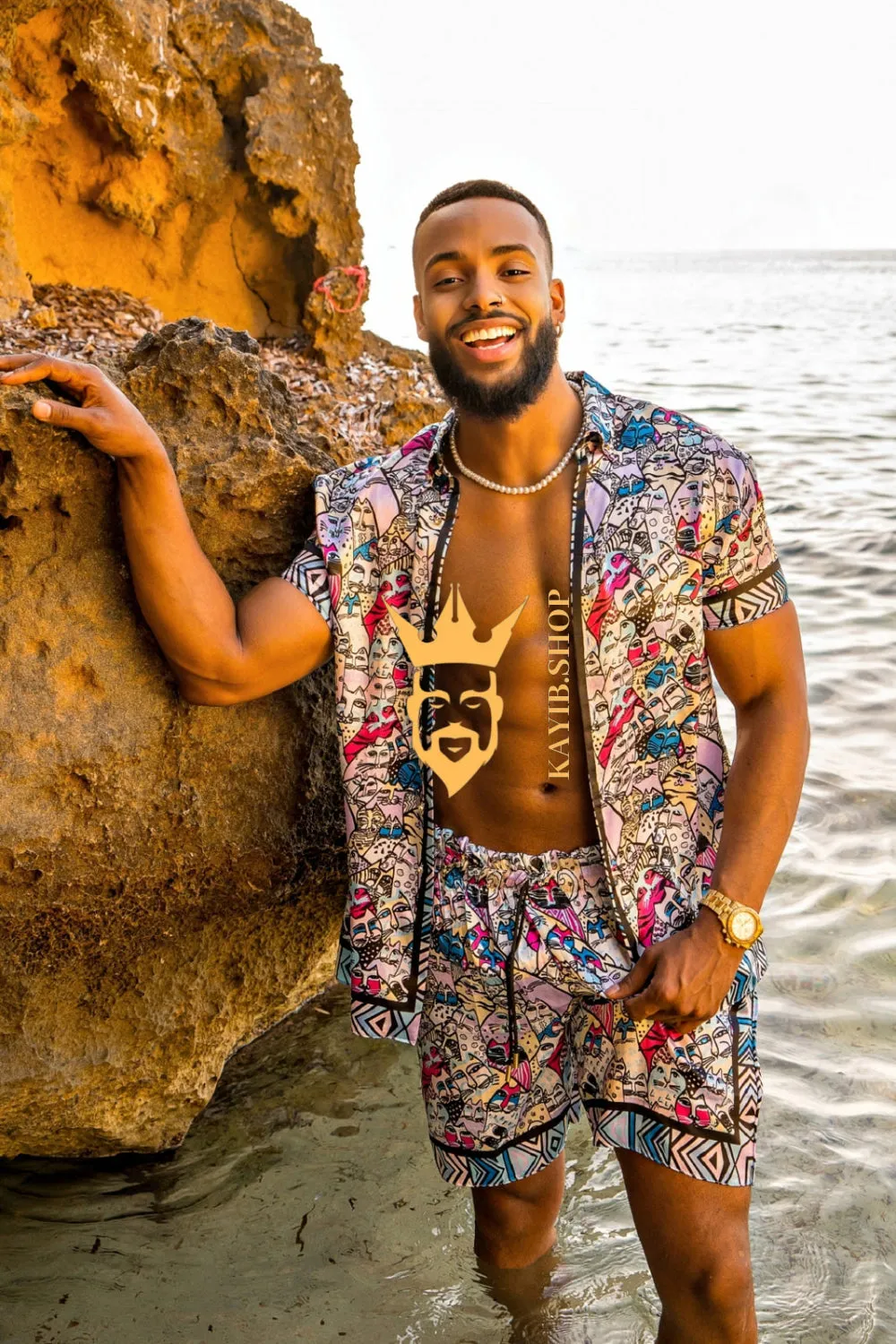Silk Men's Summer Beachwear Set - Stand Out in Style with Luxurious Baroque-Inspired Design and Ultimate Comfort